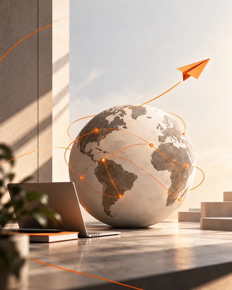 Conectividad global en naranja