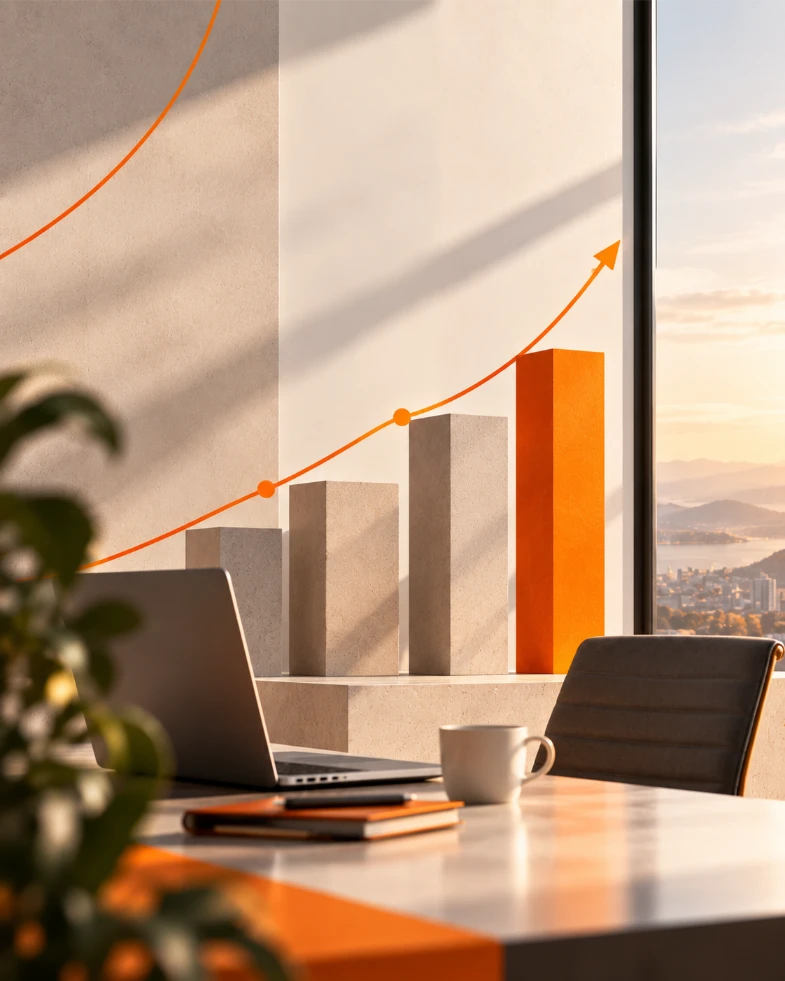 Crecimiento empresarial en tonos cálidos